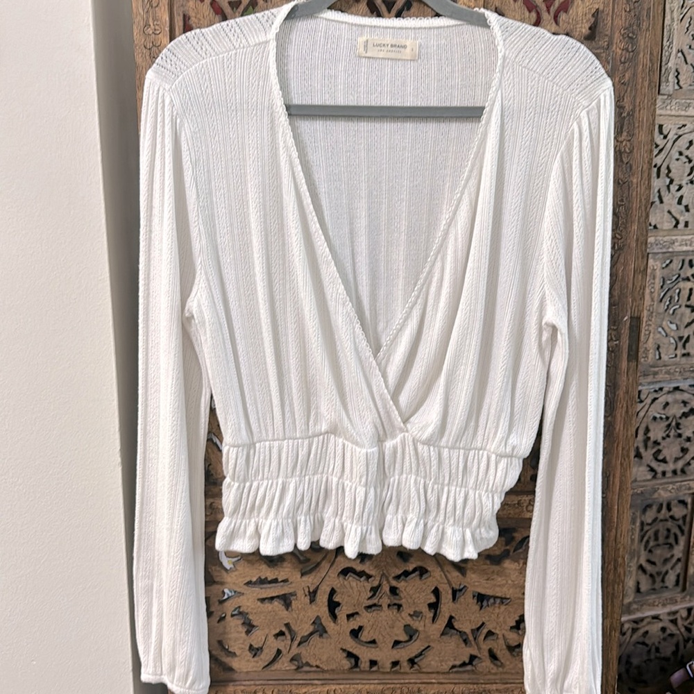 Lucky Brand Pointelle-Trim Surplice Top
